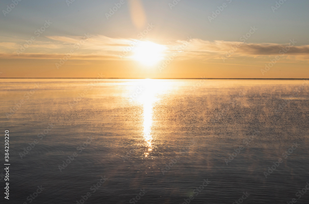 Golden sunrise over the Dnieper river in Ukraine