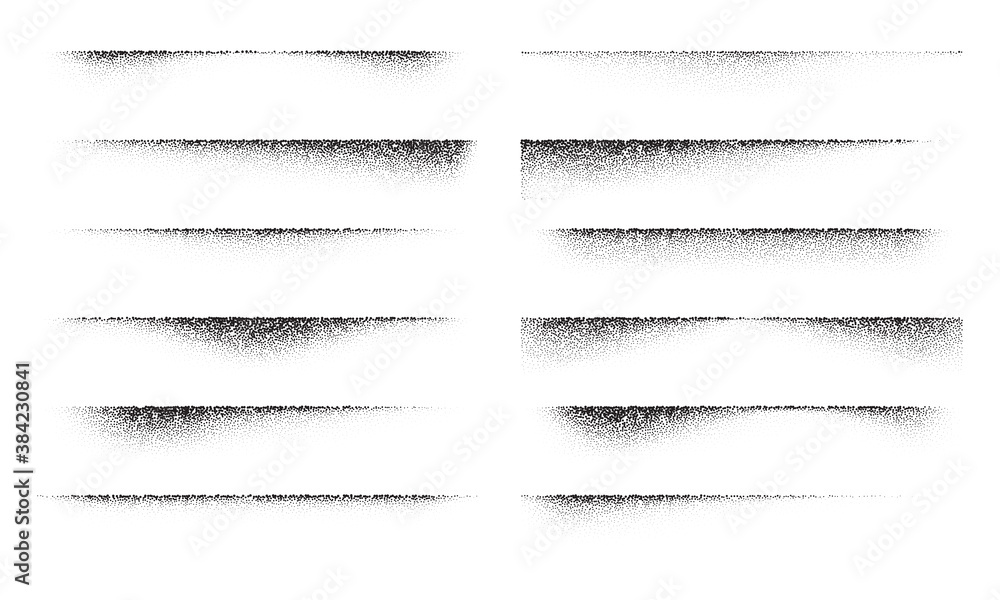 Obraz premium A set of stipple gradient shadow from paper sheet, various stipple hatching technique shadow effects, dot hatching or halftone gradient overlay shadows of edge of flat object