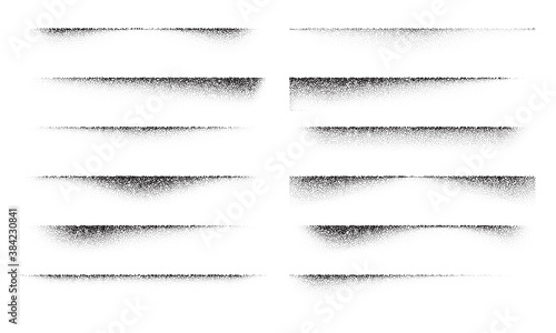 A set of stipple gradient shadow from paper sheet, various stipple hatching technique shadow effects, dot hatching or halftone gradient overlay shadows of edge of flat object photo