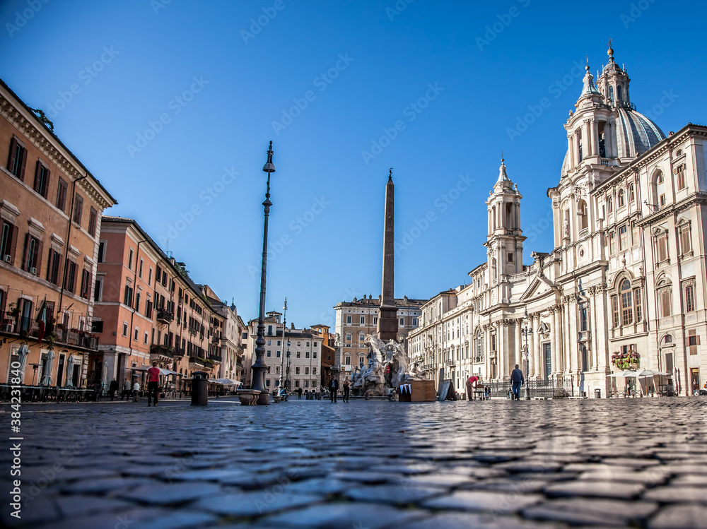 Navona square (Piazza Navona) in Rome on an early Sunny morning.