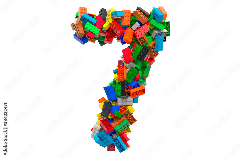 Number 7 from colored plastic building blocks, 3D rendering Number 7 from colored plastic building blocks, 3D rendering