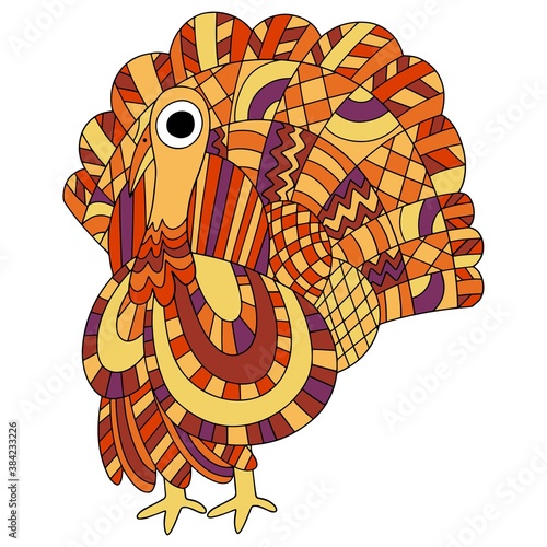 Happy thanksgiving day colorful turkey bird stock vector illustration. Warm autumn colors alive turkey bird white isolated. Funny cartoon thanksgiving day character on white background.