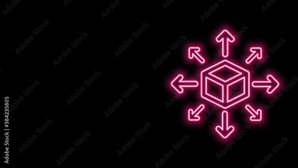 Glowing neon line Distribution icon isolated on black background. Content distribution concept. 4K Video motion graphic animation Glowing neon line Distribution icon isolated on black background. Content distribution concept. 4K Video motion graphic animation