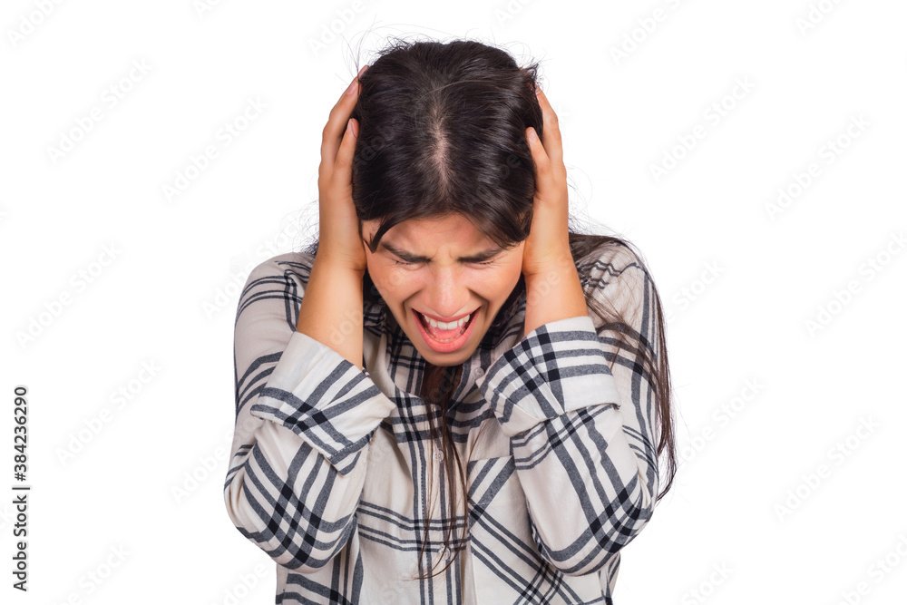 Fototapeta premium Stressed woman suffering headache.