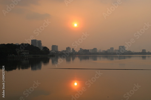 Epic sunset over the skyline of Hanoi
