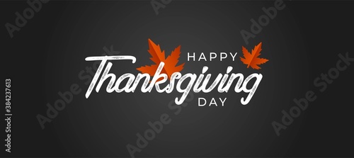 Happy Thanksgiving Day Vector Illustration. White Text with Shadows on a Dark Background.