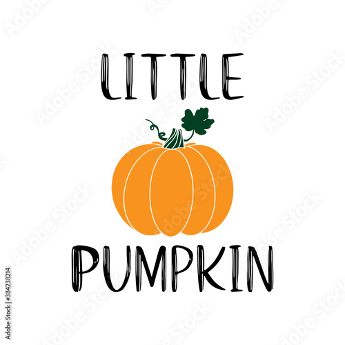 Hand lettered LITTLE PUMPKIN quote with gourd. Lettering for poster, label, sticker, flyer, header, card, advertisement, announcement..