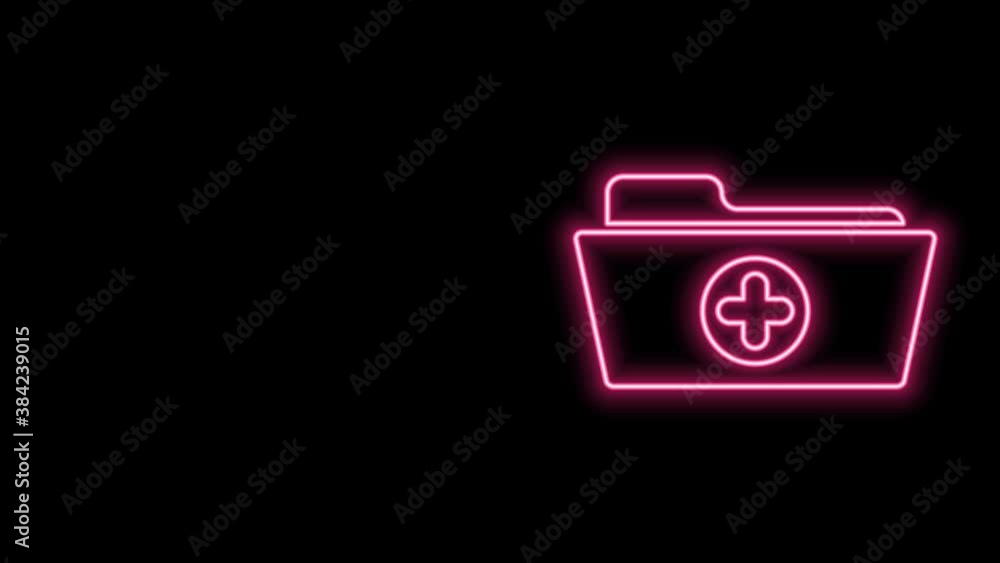 Glowing neon line Medical health record folder for healthcare icon isolated on black background. Patient file icon. Medical history symbol. 4K Video motion graphic animation Glowing neon line Medical health record folder for healthcare icon isolated on black background. Patient file icon. Medical history symbol. 4K Video motion graphic animation