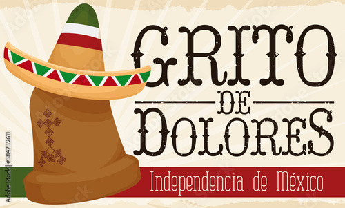 Charro Hat over Hidalgo's Bell ready for Mexico's Independence Day, Vector Illustration