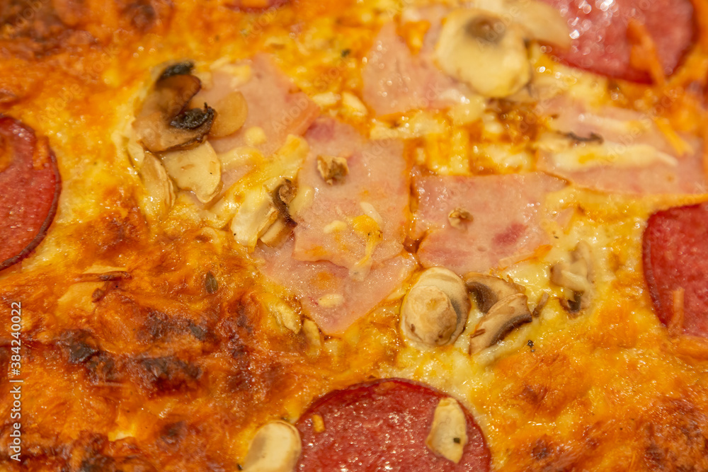 Textured surface of cheese pizza with spices. Homemade fresh baking recipe Textured surface of cheese pizza with spices. Homemade fresh baking recipe