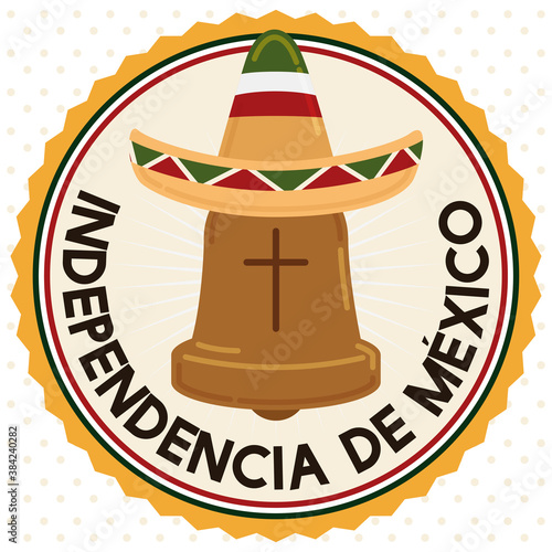 Button with Bell and Charro Hat for Mexico's Independence Day, Vector Illustration