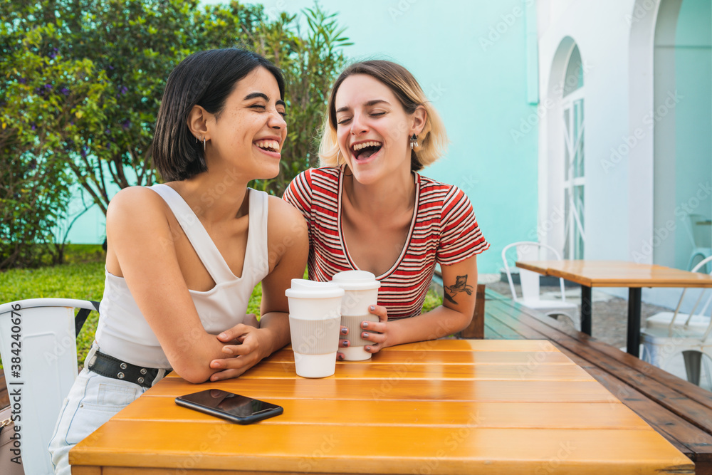 Loving lesbian couple having a date at coffee shop. Loving lesbian couple having a date at coffee shop.