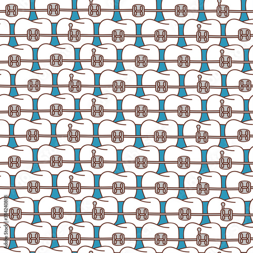 Seamless orthodontic pattern. Vector background with teeth in braces for your dental design.