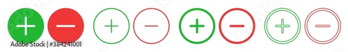 Plus Minus Icon Red Green | Positive Negative Buttons Illustration | Con Pro Symbol | Vote Logo | Zoom In Out Sign | Isolated | Variations