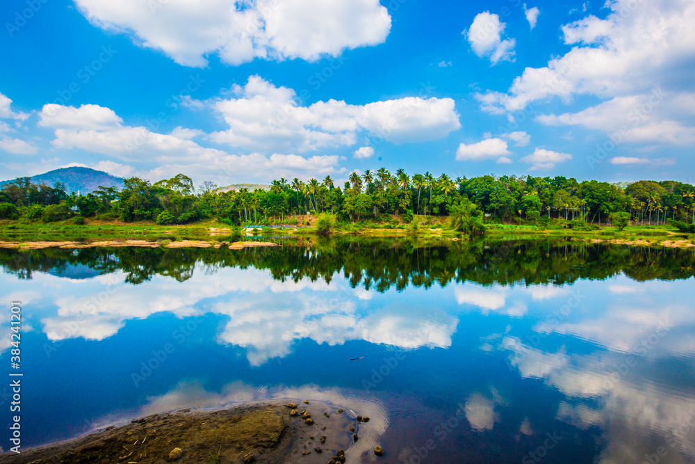 Obraz premium landscape with lake and clouds