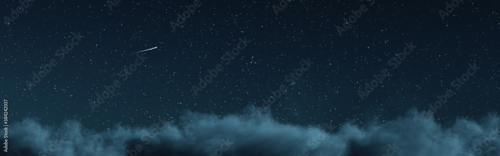 Obraz premium panoramic view to starry sky covered with bright clouds