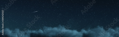 panoramic view to starry sky covered with bright clouds