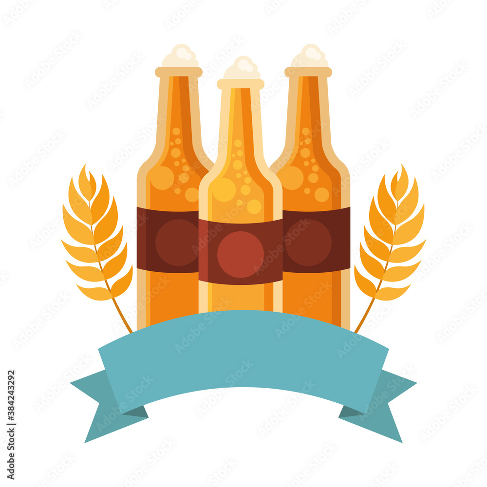 Naklejka premium beer bottles with wheat ears vector design