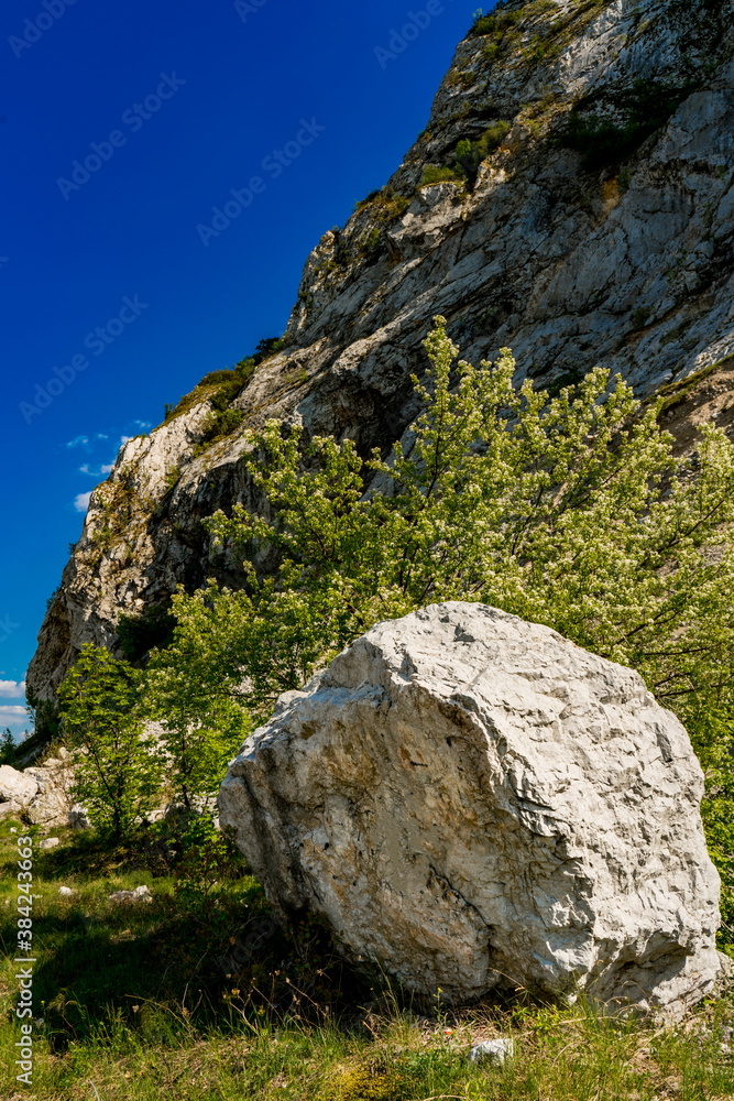 Stone boulders at Danube gorge in Djerdap on the Serbian-Romanian border