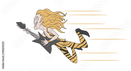 Design of funny rocker playing guitar