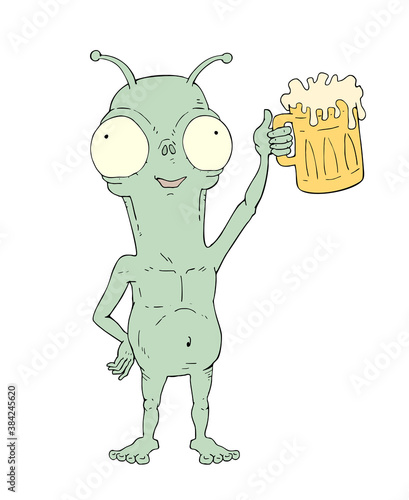 Design of alien with beer illustration