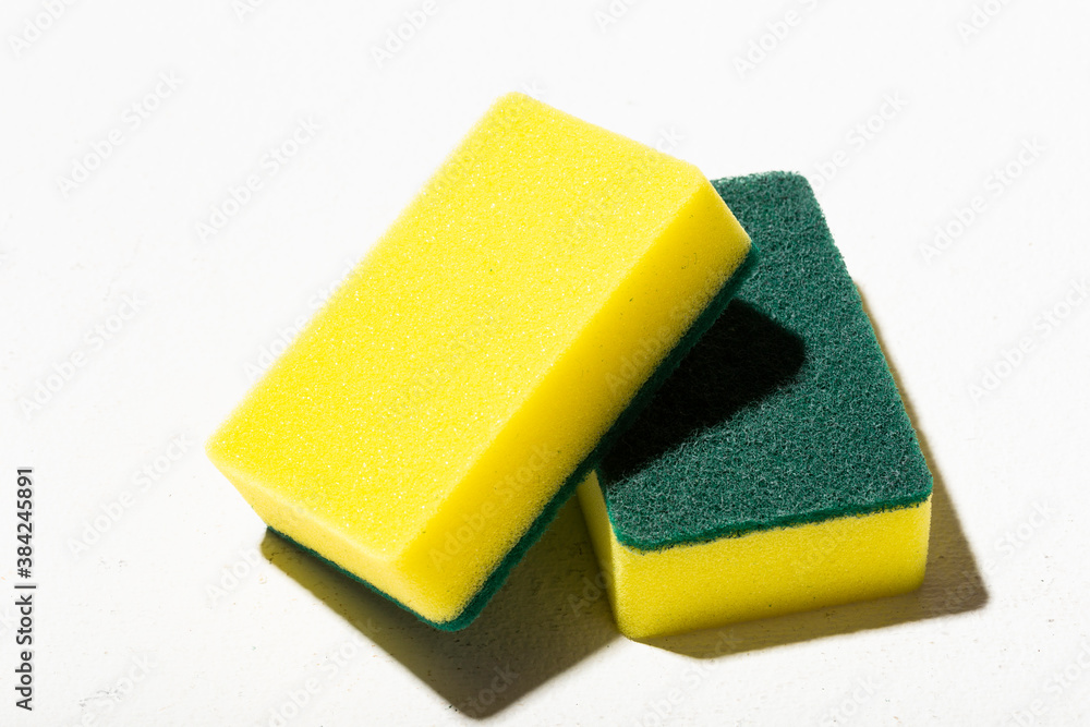 abrasive sponges isolated on white background, close-up image abrasive sponges isolated on white background, close-up image