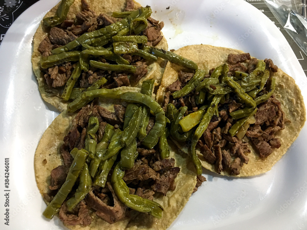 Tacos de bistec cwith nopal Stock Photo Adobe Stock