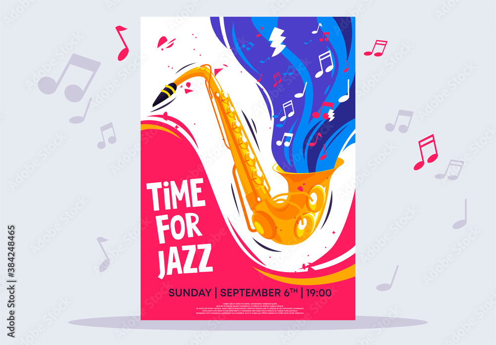 Vector illustration of a poster template for a jazz festival with a ...