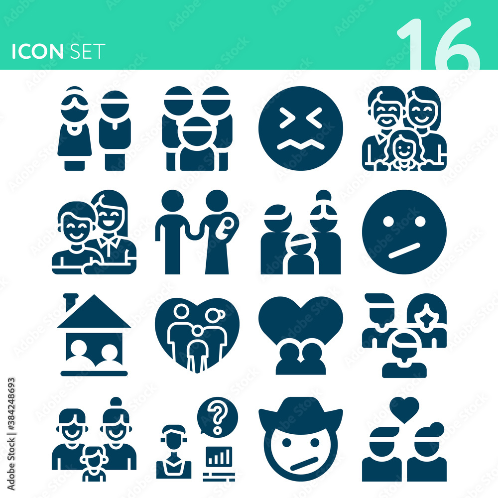 Simple set of 16 icons related to unrelated Simple set of 16 icons related to unrelated
