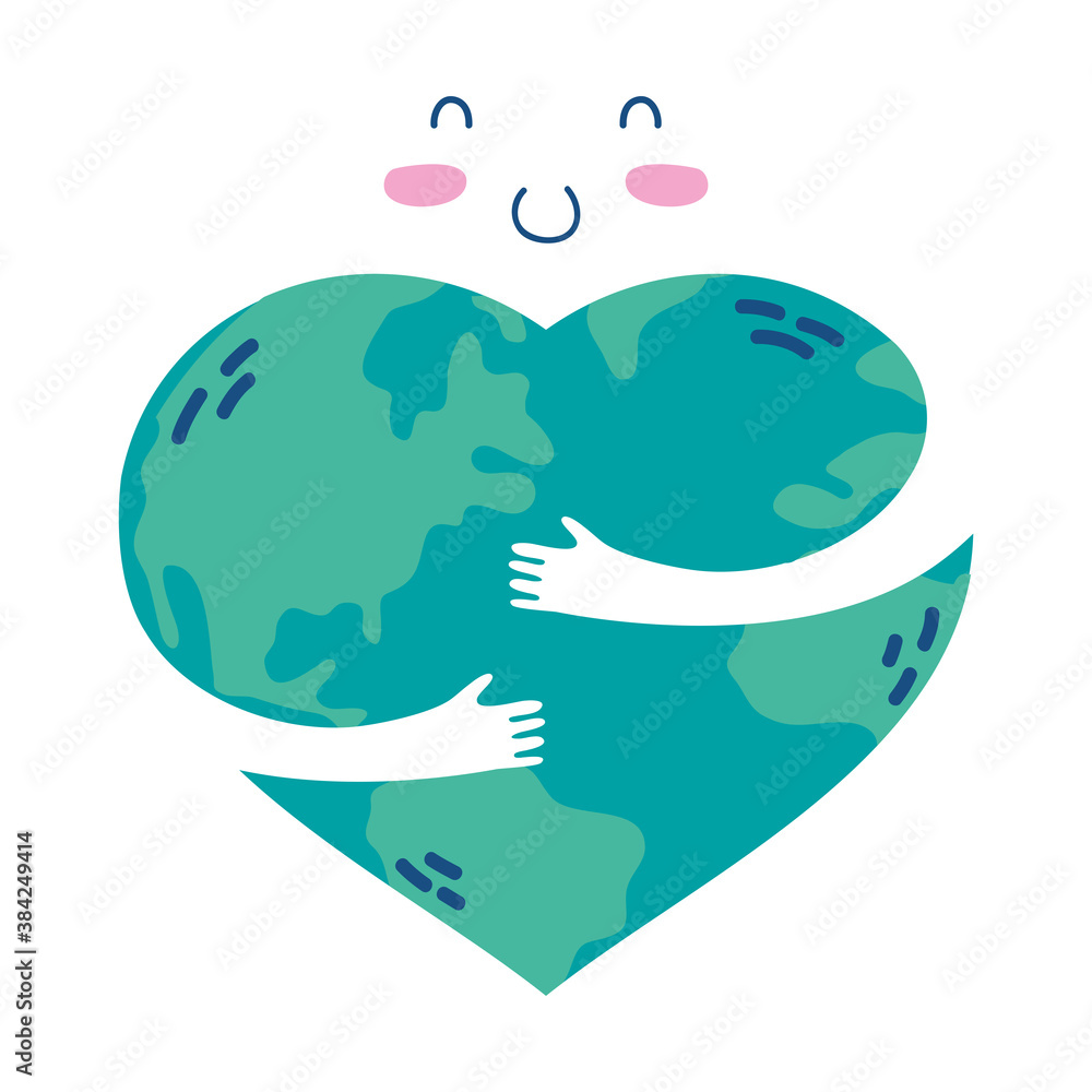 world planet earth with hearted shape kawaii character