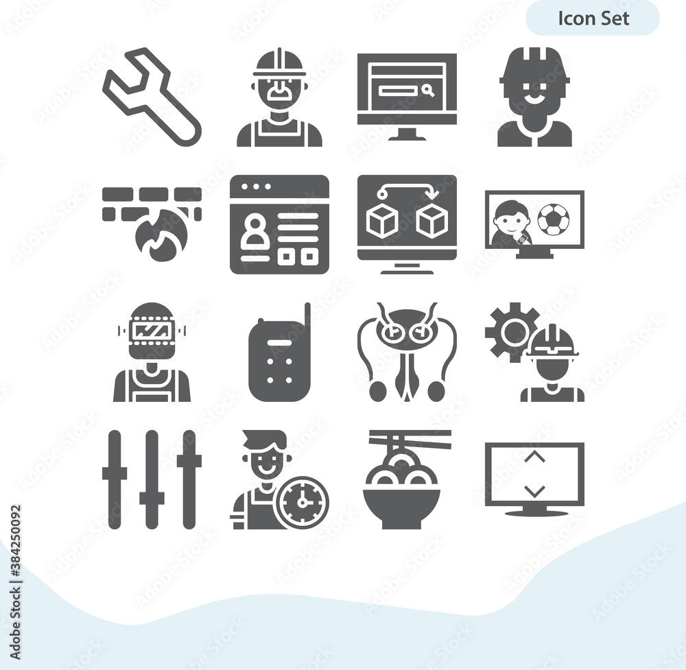 Simple set of engineer related filled icons. Simple set of engineer related filled icons.