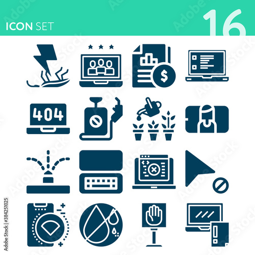 Simple set of 16 icons related to never