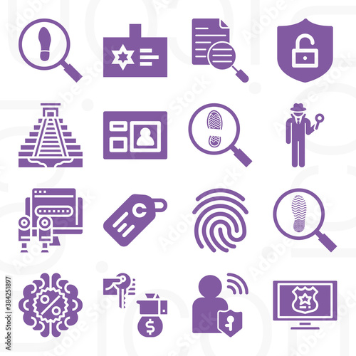 16 pack of forensic  filled web icons set