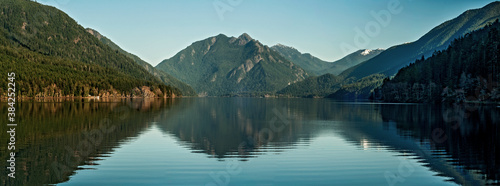 Lake Crescent and reflection, Olympic National Park, Washington state. A summer view_03062010_panorama. photo