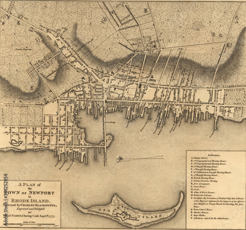 Fototapeta Map of the town of Newport Rhode Island, 1777.