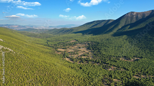 Aerial drone photo of beautiful mountainous landscape in West Attica next to famous mountain of Pateras, Greece © aerial-drone