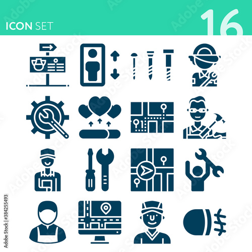 Simple set of 16 icons related to comprises