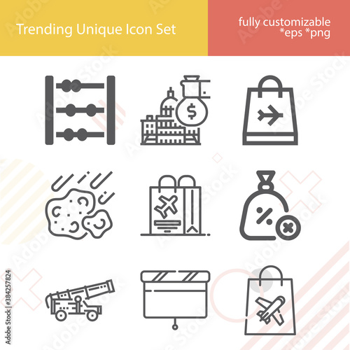 Simple set of tariff related lineal icons.