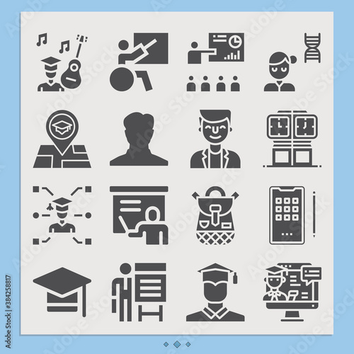Simple set of students related filled icons.