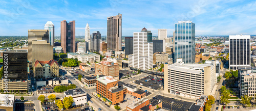 Columbus, Ohio aerial skyline panorama. Columbus is the state capital and the most populous city in the U.S. state of Ohio photo