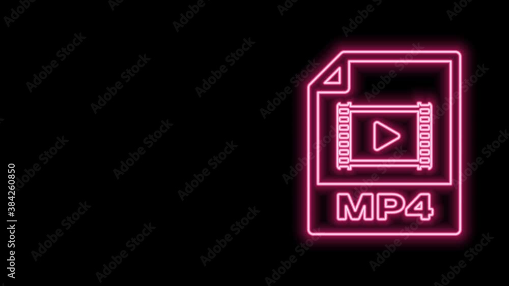 Glowing neon line MP4 file document. Download mp4 button icon isolated on black background. MP4 file symbol. 4K Video motion graphic animation Glowing neon line MP4 file document. Download mp4 button icon isolated on black background. MP4 file symbol. 4K Video motion graphic animation