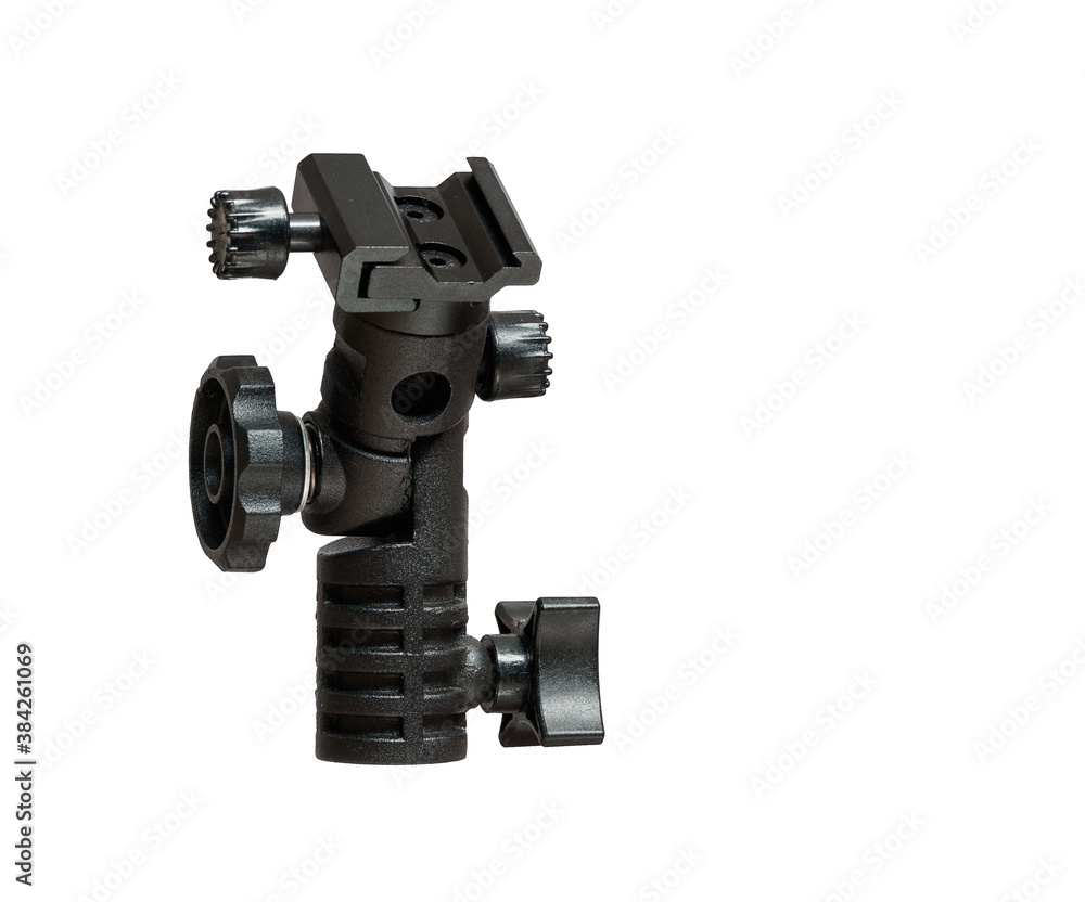 tripod mount for on-camera flash on white background isolate