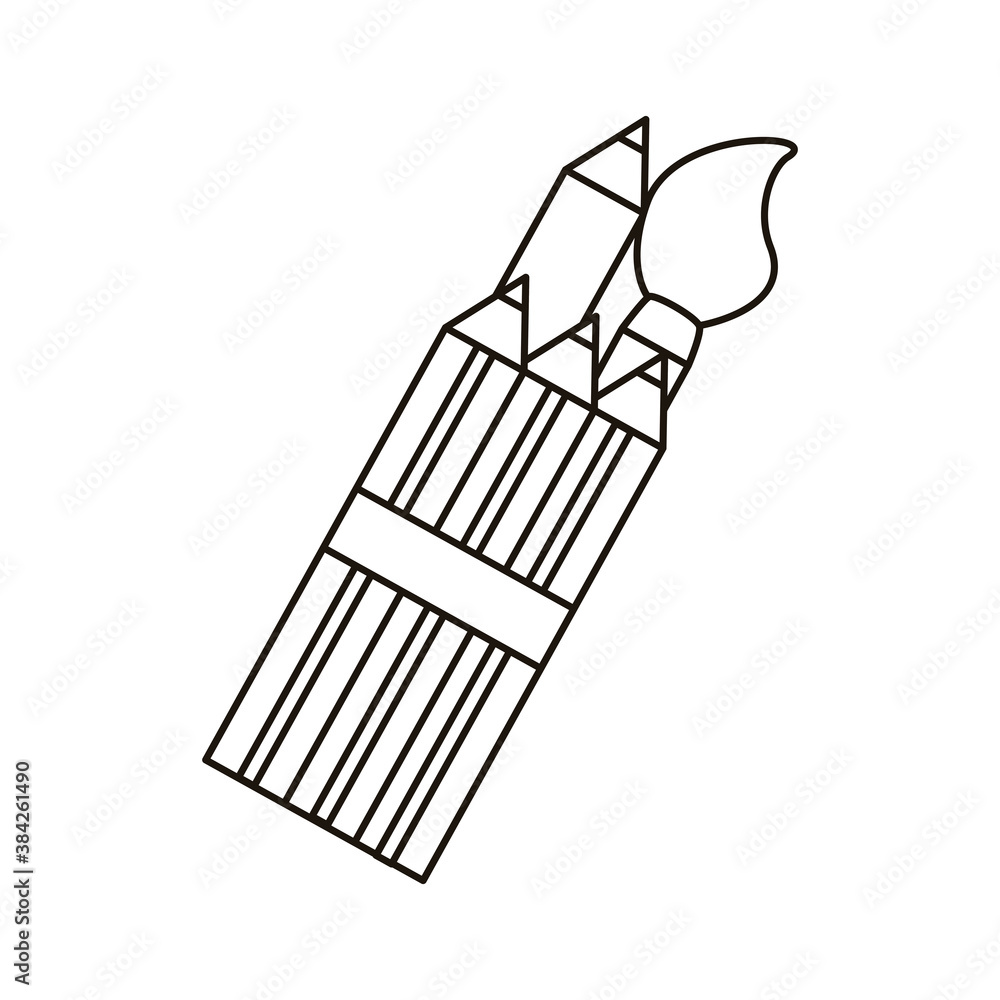 paint brush and colors pencils flat style icon