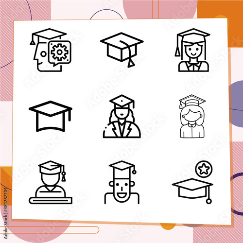 Simple set of 9 icons related to old boy