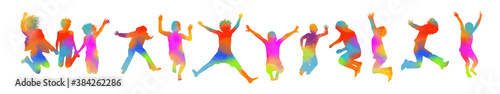 Colored jumping people. Happy children. Vector illustration