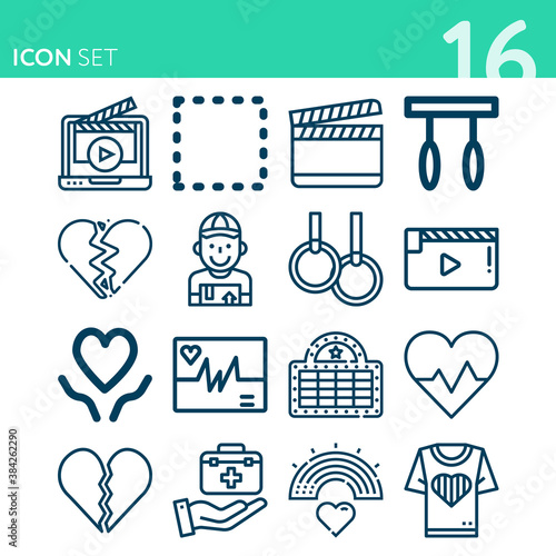 Simple set of 16 icons related to grandmother