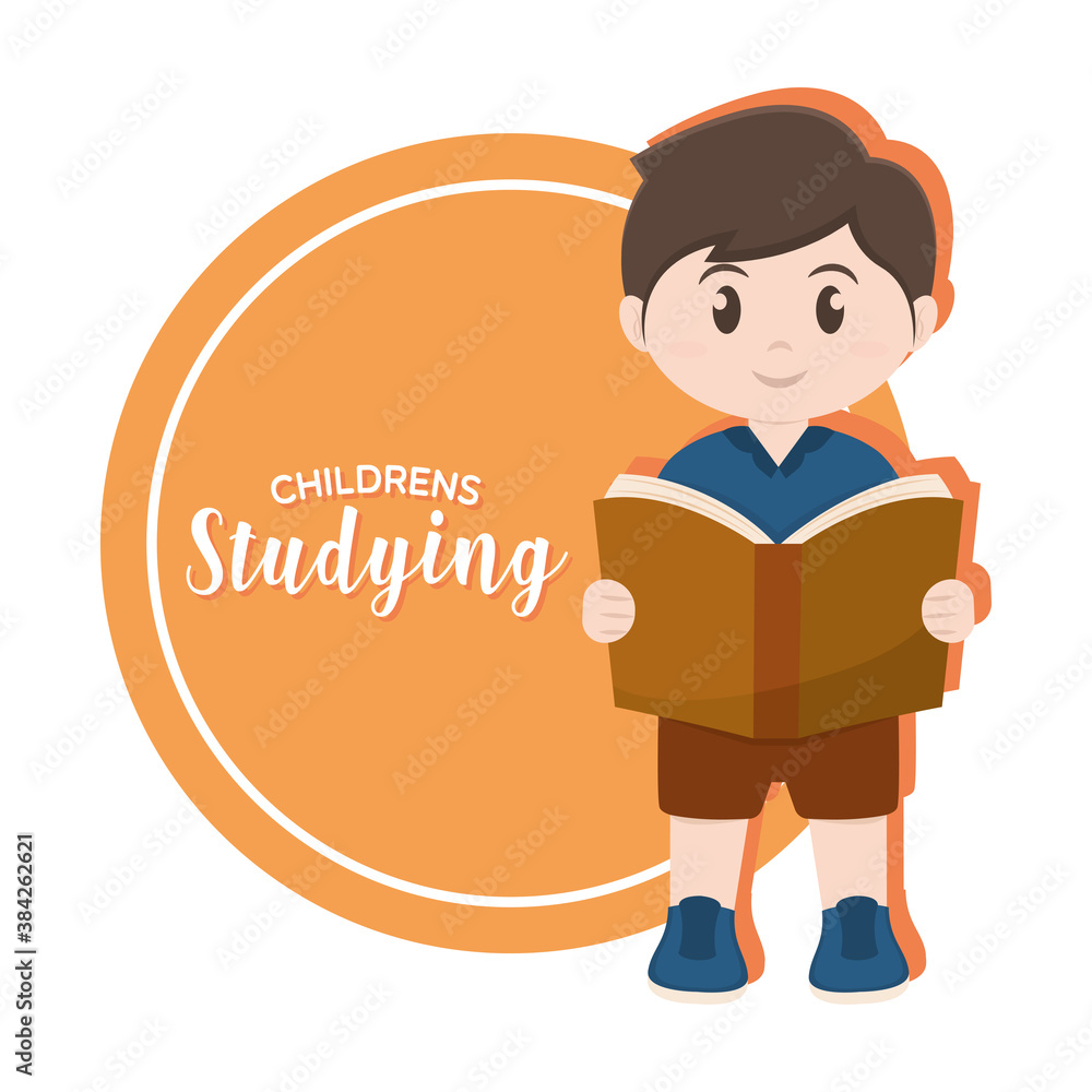 Isolated boy childrens studying school logo - Vector Isolated boy childrens studying school logo - Vector