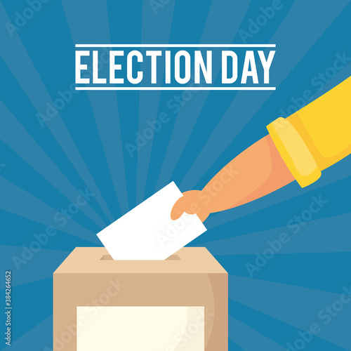 election day lettering with hand insert voting card in box