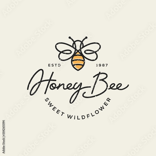 vintage honey bee logo template vector illustration