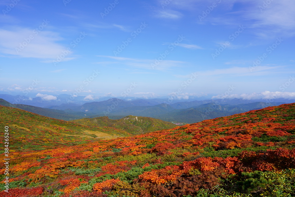Scenery of Mt. Kurikoma in Japan with beautiful autumn colors Scenery of Mt. Kurikoma in Japan with beautiful autumn colors